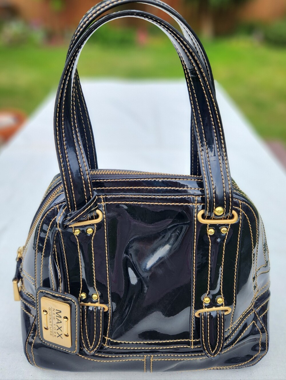 MAXX NEW YORK Bkack Patent Bag Satchel Handbag Medium Vintage